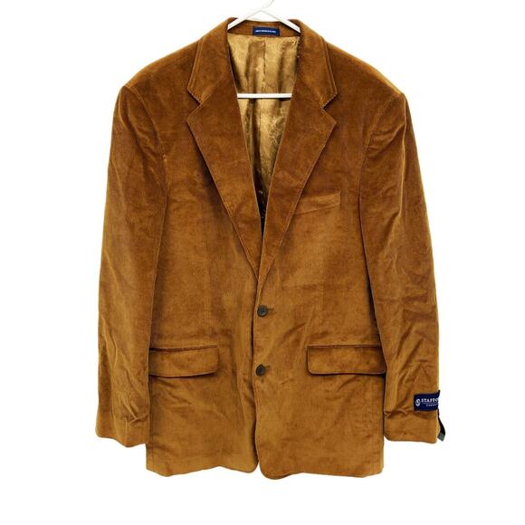 Stafford Essentials Corduroy Sport Coat Blazer Elbow Patches 2 Button Sz 44L - Picture 1 of 7